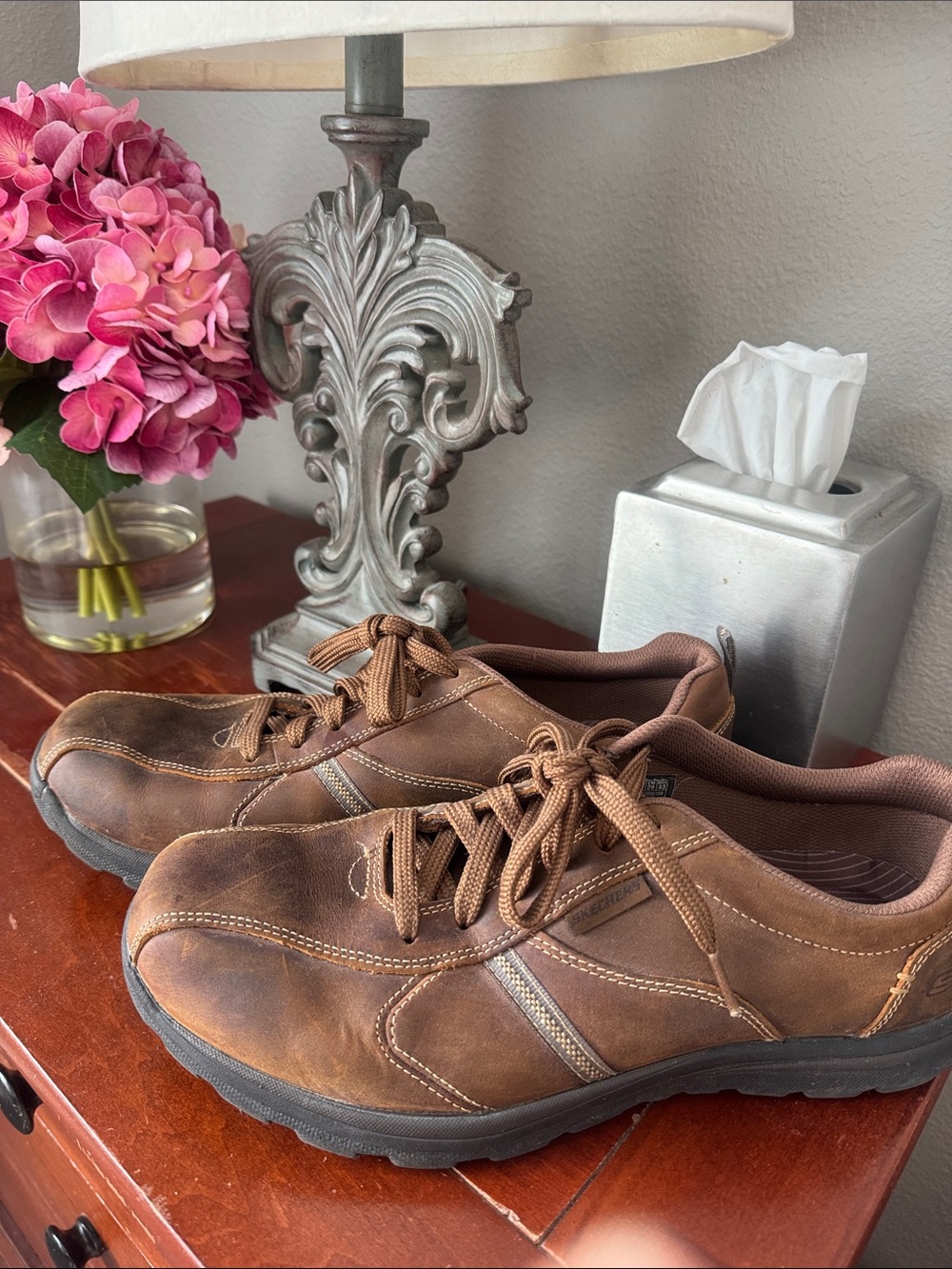 Skechers Brown Leather Casual Slip-On Sneakers